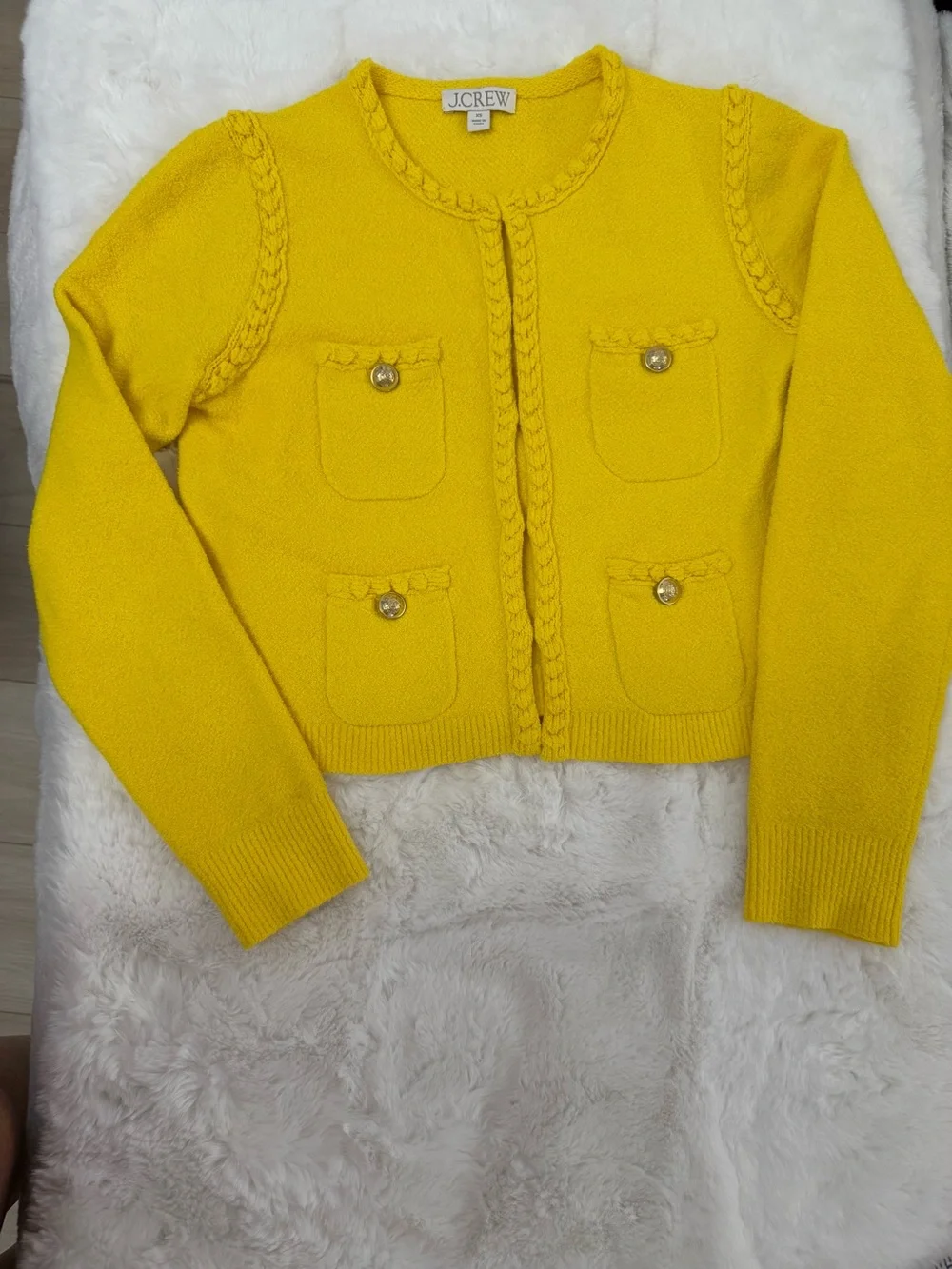 J.Crew Yellow Textured Lady Jacket Cardigan Gold Button Sweater XS - Picture 2 of 9